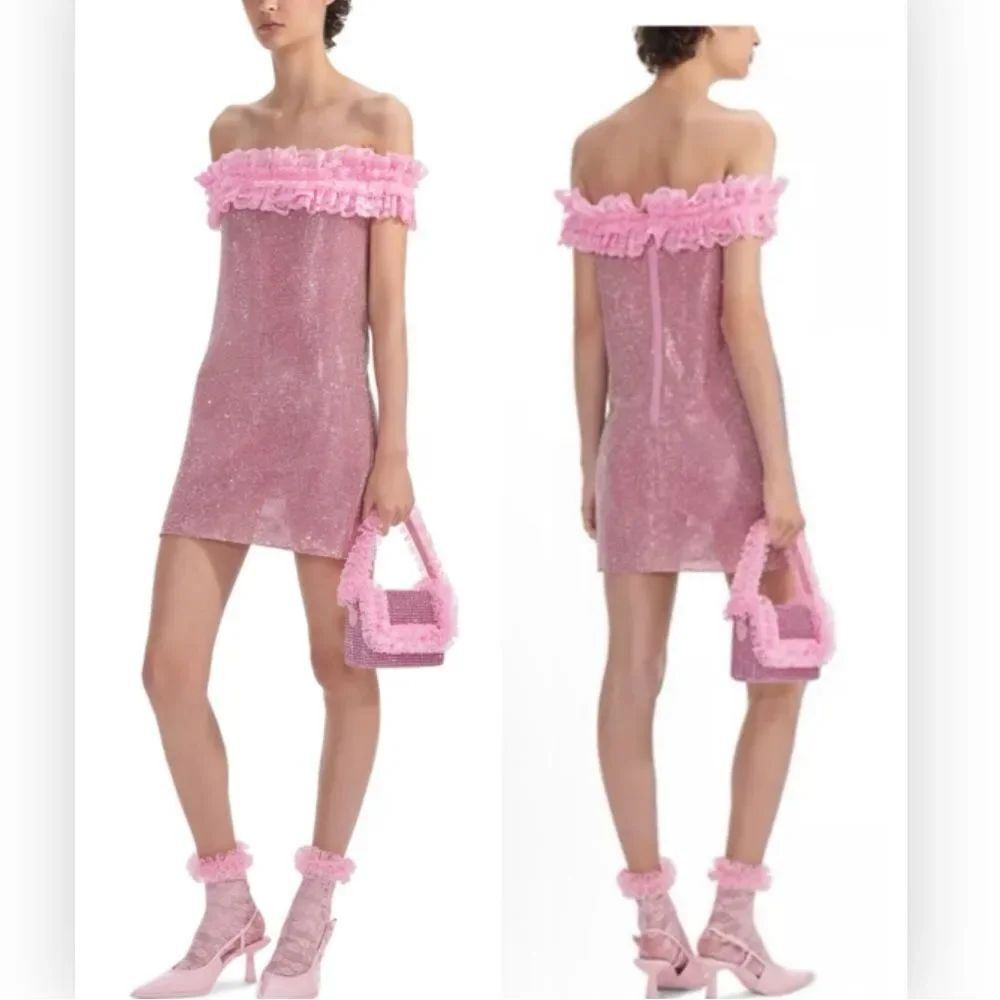 Self Portrait Christopher Kane Crystal Fishnet Mini Dress in Pink $760